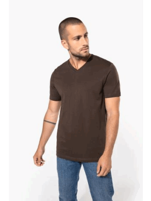 T-shirt col V Kariban K357 homme. 100 % coton peigné, 180 g/m², coupe droite.marron
