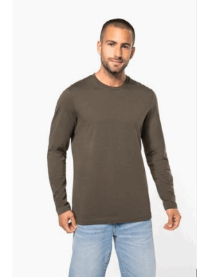 T-shirt homme Kariban K359 à manches longues. 180 g/m², coton peigné, coupe droite. marron