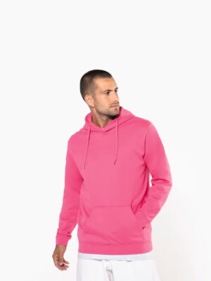 Sweat à capuche Kariban K476. 50 % coton / 50 % polyester, 280 g/m². Capuche doublée, poche kangourou. Coupe droite, parfaite pour personnalisation textile pro. candy rose