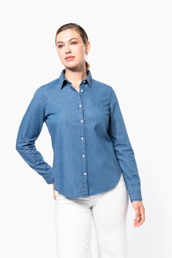 Chemise denim Kariban K512 manches longues pour homme. 100 % coton délavé, 170 g/m². Style casual et idéale pour broderie ou flocage pro.