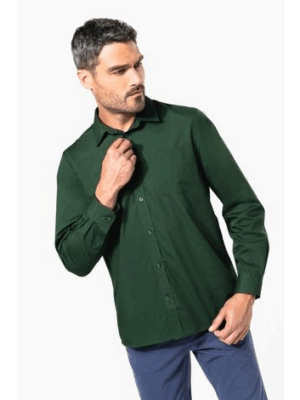 Chemise JOFREY Kariban K545 manches longues. Polycoton léger 100 g/m², coupe droite, idéale pour uniformes et personnalisation textile professionnelle.vert foret