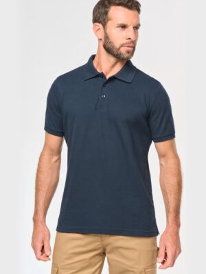 Polo WK207 homme, écoresponsable, en coton bio & polyester recyclé, grammage 180 g/m². Col piqué, boutons ton sur ton. Idéal pour personnalisation textile pro et communication RSE. navy