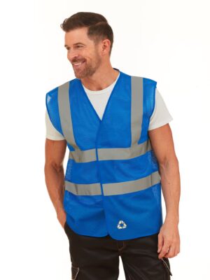 Gilet Yoko YHVW102 : 100 % polyester 120 g/m², 2 bandes réfléchissantes 5 cm, fermeture Velcro®, normé EN ISO 20471 catégorie 2. Sécurité & marquage pro. bleu royal