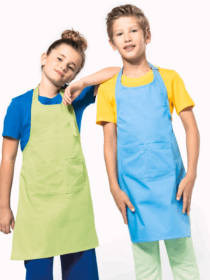 Tablier enfant K889 Kariban. Résistant et facile d’entretien, idéal pour ateliers, activités scolaires et personnalisation textile. Disponible en plusieurs coloris.