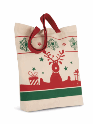 Sac shopping motifs de Noël KI0733 Kimood. Pratique, festif et réutilisable, idéal pour les achats de fin d’année ou les cadeaux personnalisés.