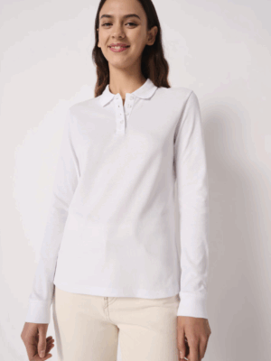 Polo femme manches longues IB291 Idéal Basic. Élégant, confortable et respirant, en maille piquée 100 % coton, idéal pour la personnalisation textile.
