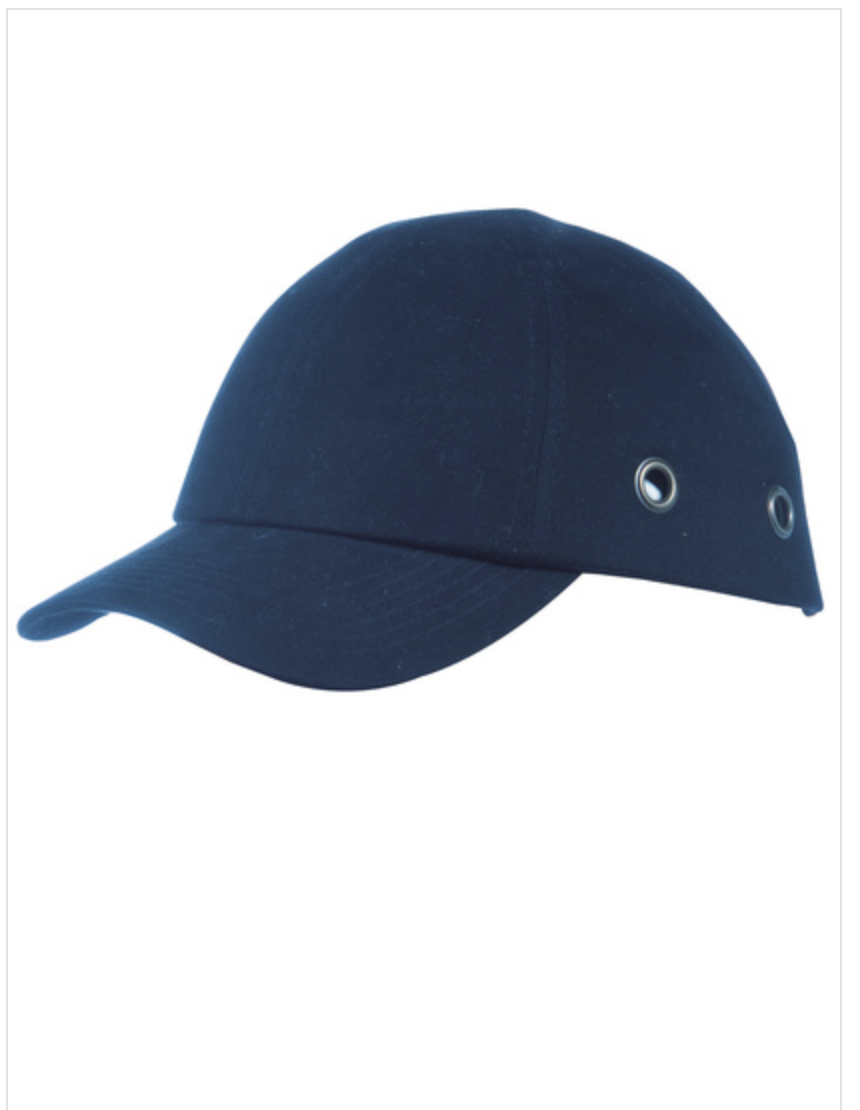 Casquette de sécurité légère dotée d’une calotte résistante en ABS et personnalisable. Elle protège dans le cas de heurt. Bande auto-agrippante à l’arrière. Elle répond à la norme EN 812 Bleu