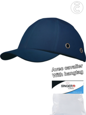 Casquette de sécurité légère dotée d’une calotte résistante en ABS et personnalisable. Elle protège dans le cas de heurt. Bande auto-agrippante à l’arrière. Elle répond à la norme EN 812 Bleu avec cavalier