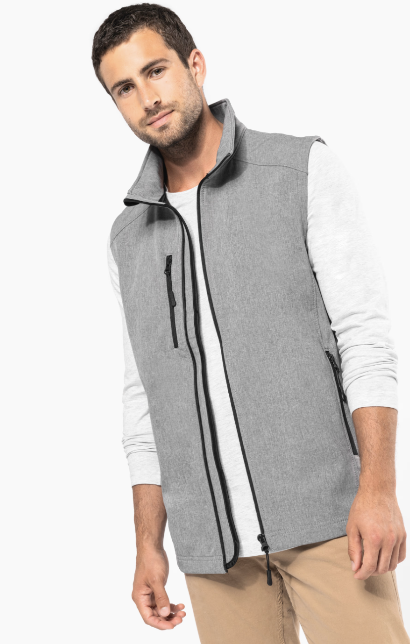 Bodywarmer homme K403 softshell : léger, coupe-vent et chaud, idéal pour le travail, les activités extérieures et la personnalisation textile.
