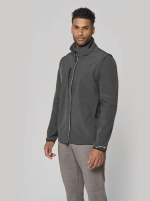 Veste softshell sport unisexe PA323 à manches amovibles, coupe-vent et confortable. Idéale pour les activités outdoor et la personnalisation textile.