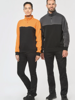 Sweat-shirt unisexe WK404 écoresponsable à col zippé, confortable et résistant. Idéal pour un usage professionnel ou quotidien, personnalisable.